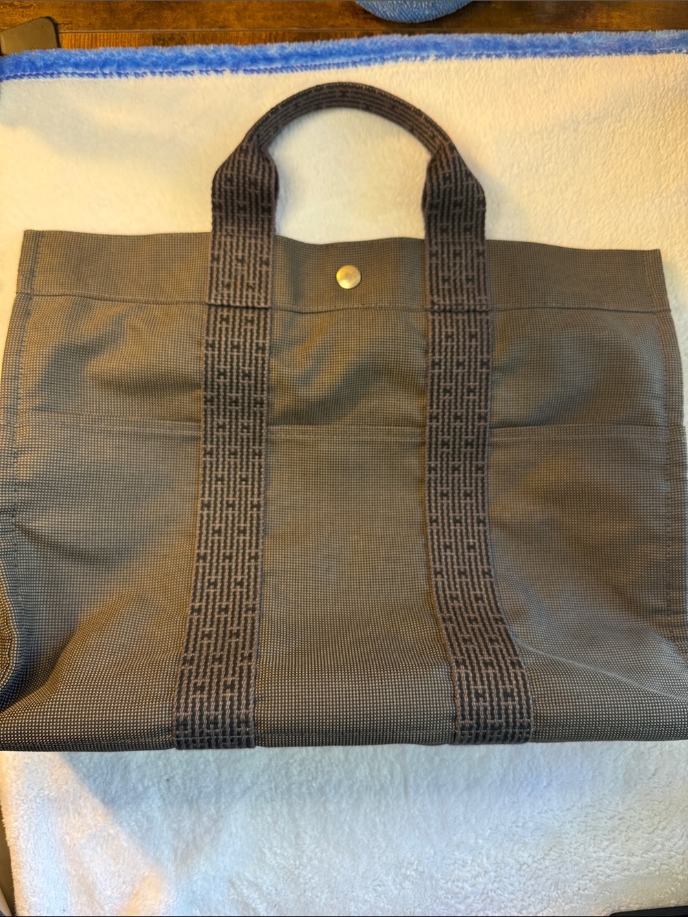 Authentic HERMÉS Herline Gray Canvas Tote Bag